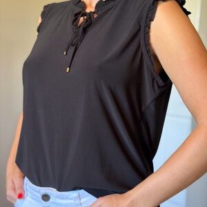 Tommy Hilfiger Black Ruffle Trim Blouse